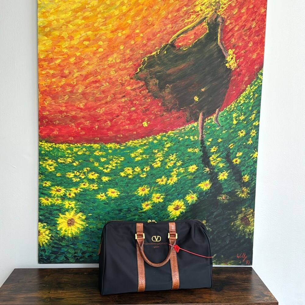 Valentino Garavani Sport Dark Navy Duffel Bag Leather Trim